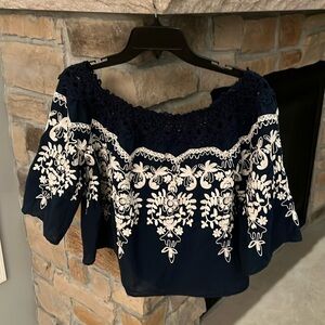 Flying Tomato Navy Off the Shoulder Top - Size M